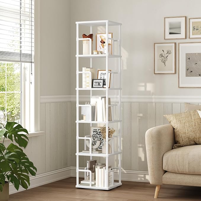 MAHANCRIS 5-Tier Rotating Bookshelf, Freestanding Corner Bookshelf, 360° - Image 2
