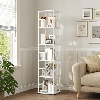 MAHANCRIS 5-Tier Rotating Bookshelf, Freestanding Corner Bookshelf, 360° - Image 2