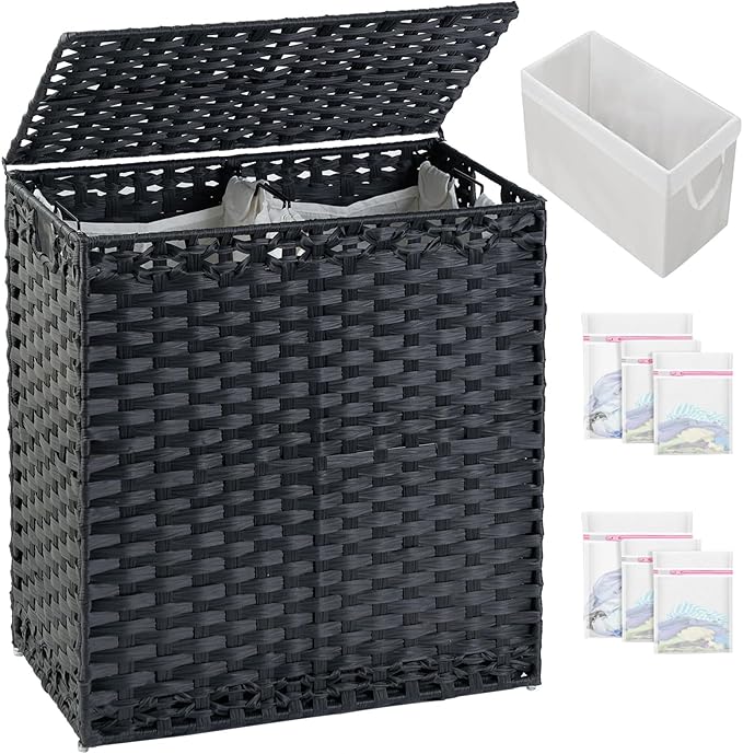 Laundry Hamper with Lid Wicker Laundry Basket 112 L Laundry Hampers Handwoven by SETVSON