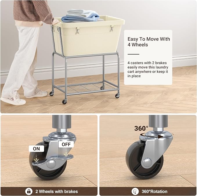 ELYKEN Laundry Cart with Wheels, Rolling Laundry Hamper with Removable Bag and - Image 4