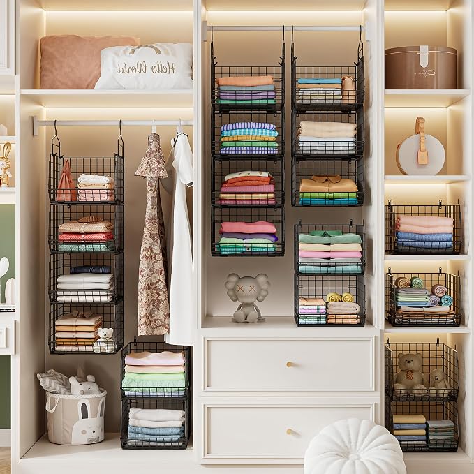 4" Extra Deeper Hanging Closet Organizers and Storage, 4 Tier Foldable Wire - Image 7