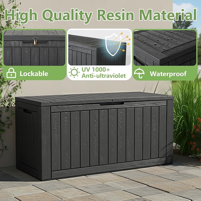 KAMABOKO 97 Gallon Waterproof Large Resin Deck Box, Lockable Large Outdoor - Image 3