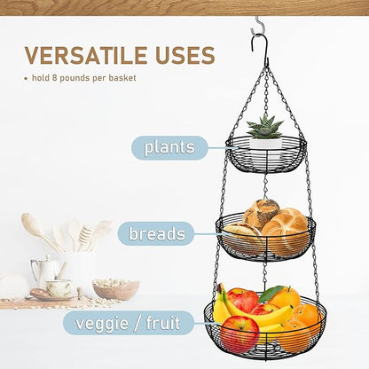 3-Tier Hanging Basket Fruit Organizer Kitchen Heavy Duty Wire Organizer - Image 4