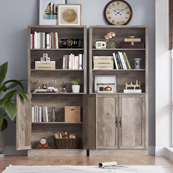 71.4" Tall Bookshelf with Cabinet, 5-Tier Floor Standing Bookcase with Doors & - Image 4