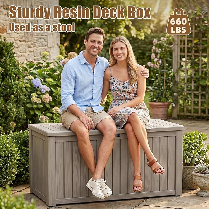 200 Gallon Outdoor Storage Box, Large Resin Deck Box, Waterproof Lockable - Image 6