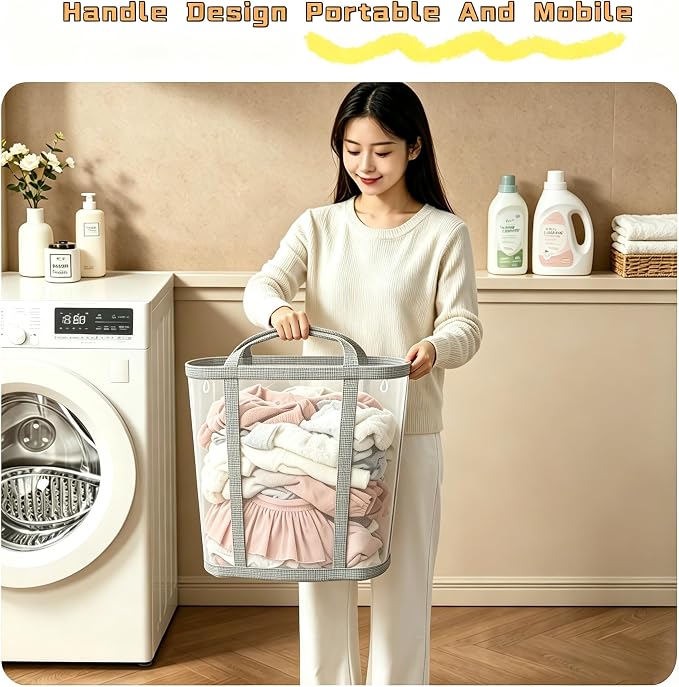 Wall-Mounted Foldable Laundry Basket, 41L Collapsible Mesh Laundry Hamper - Image 3