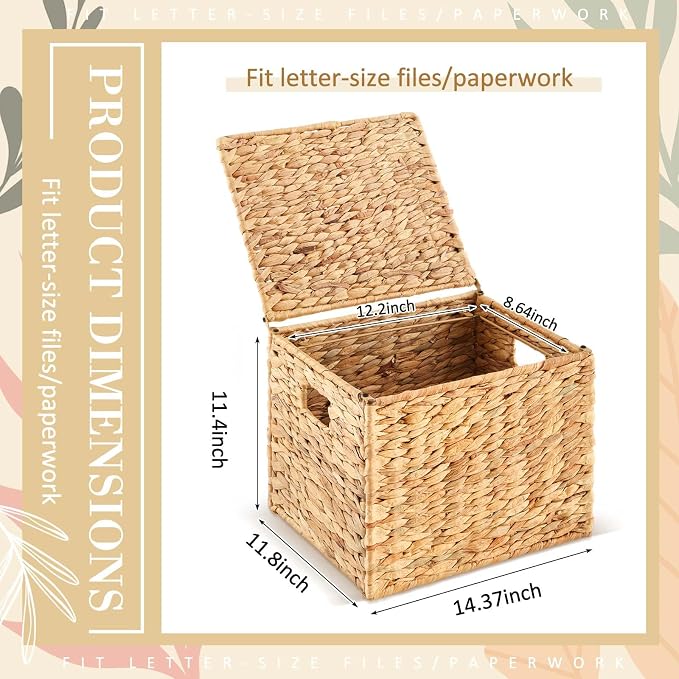 Jingmore Large Decorative Hanging File Box Water Hyacinth Wicker Basket File - Image 2