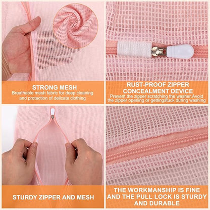 4-Piece Pink Large Durable Organic Cotton Mesh Laundry Bags - Image 5