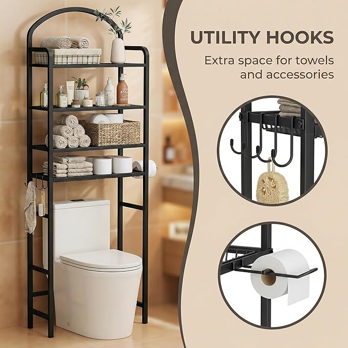 4-Tier Over The Toilet Storage, Bathroom Organizer | Space-Saving, Metal Shelf - Image 5