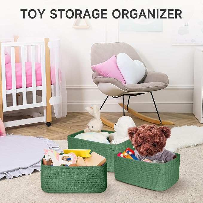 3-Pack Shelf Baskets for Organizing, Closet Organizer Bins, Small Woven Baskets - Image 7
