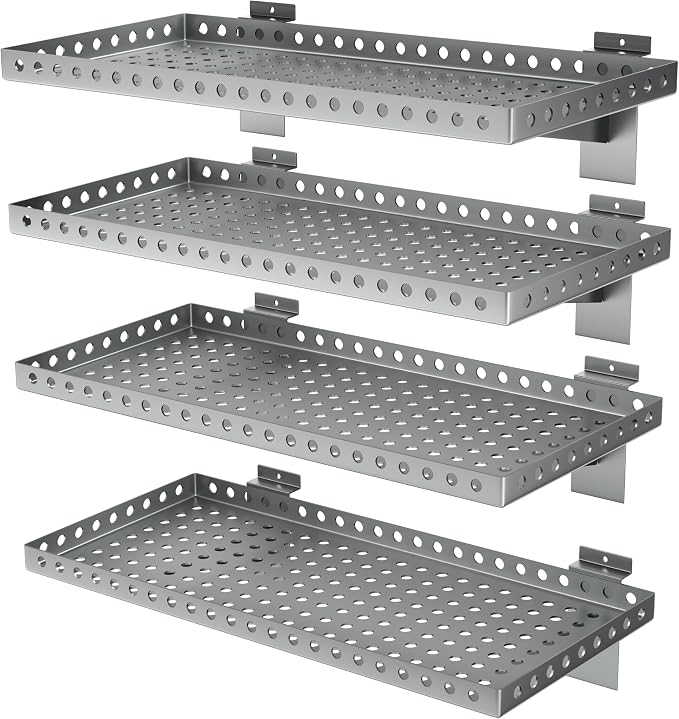 4 Pack Slatwall Shelves, Heavy Duty Grey Metal Slat Wall Shelf by BOBIBAN