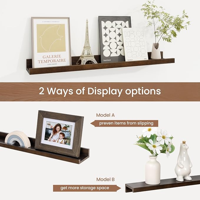 Picture Ledge Shelf, Solid Pine Wood Floating Shelves Set of 2, 24 Inches - Image 6