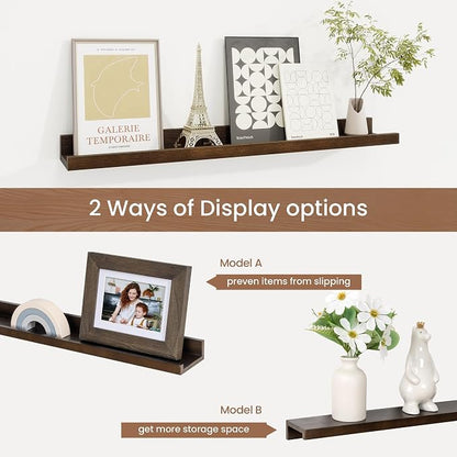 Picture Ledge Shelf, Solid Pine Wood Floating Shelves Set of 2, 24 Inches - Image 6