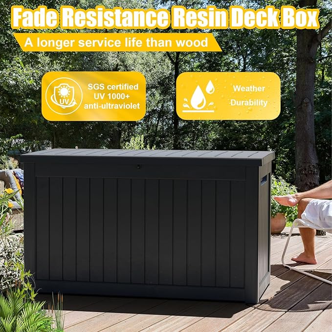 XXL 230 Gallon Large Resin Deck Box, Lockable Outdoor Storage Box - Image 3