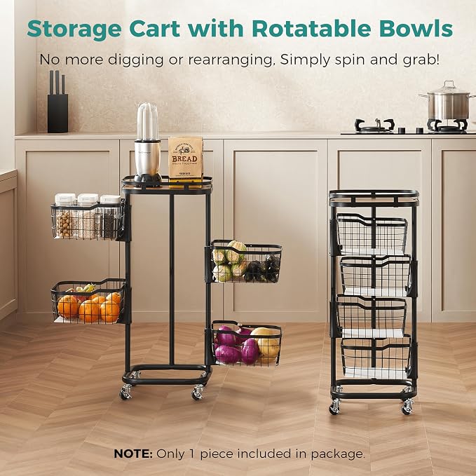 4 Tier Rotating Kitchen Storage Cart, Fruit Vegetable Potato Rack Stand | - Image 2