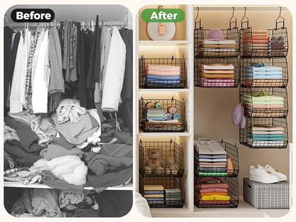 4" Extra Deeper Hanging Closet Organizers and Storage, 4 Tier Foldable Wire - Image 9