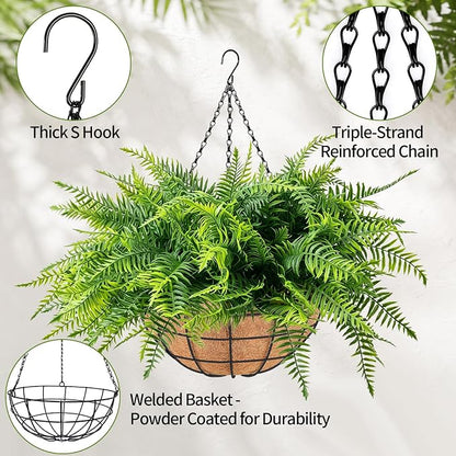Fake Hanging Plants Fern Baskets, Artificial Ferns - Image 4