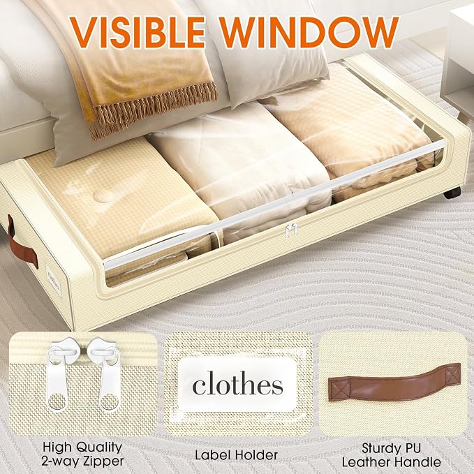 Under Bed Storage with Wheels 1Pack Underbed Storage with Clear Window&Label - Image 3