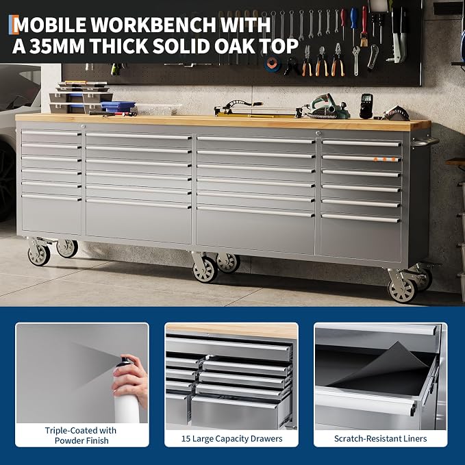GarveeTech 96-Inch Heavy-Duty Rolling Tool Chest & Mobile Workbench, 24 Drawers - Image 3