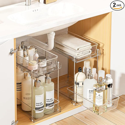 Vtopmart 2 Pack Higher Bathroom Organizer, 2 Tier White Under Sink Organizers by Vtopmart