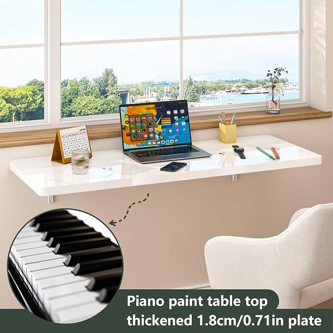 Clikuutory Wall Mounted High Gloss Folding Table, Wall Desk Fold Down - Image 3