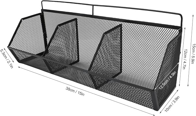 Metal Wire Basket, 3 Grids Wall Hanging Baskets, Wall Mount Slanted Opening - Image 4