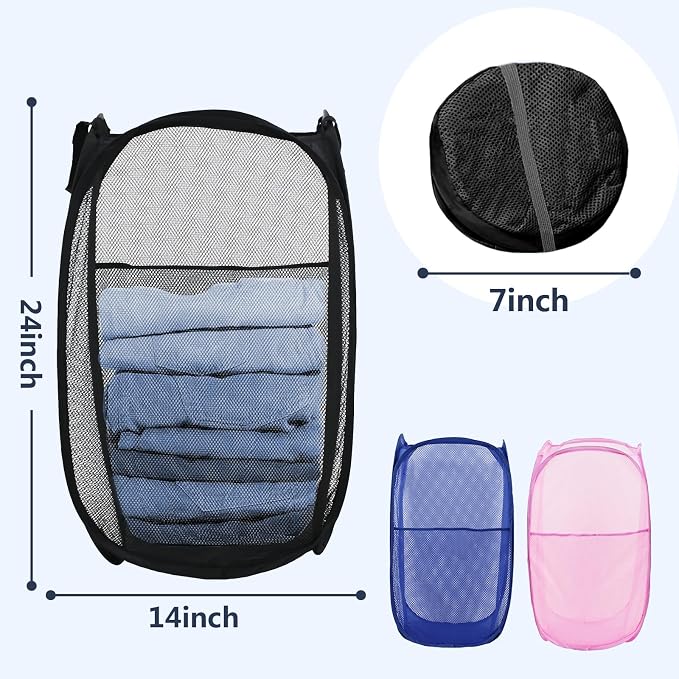 Pop Up Laundry Hamper, Mesh Laundry Basket Collapsible, Foldable Hamper - Image 2