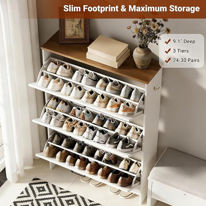 Shoe Cabinet for Entryway, 3 Flip Drawers Shoe Storage Cabinet - Image 4
