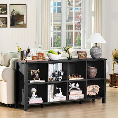 8 Cube Book Shelf, Farmhouse Wood Long Storage Organizer Bookcase, Hallway TV - Image 5