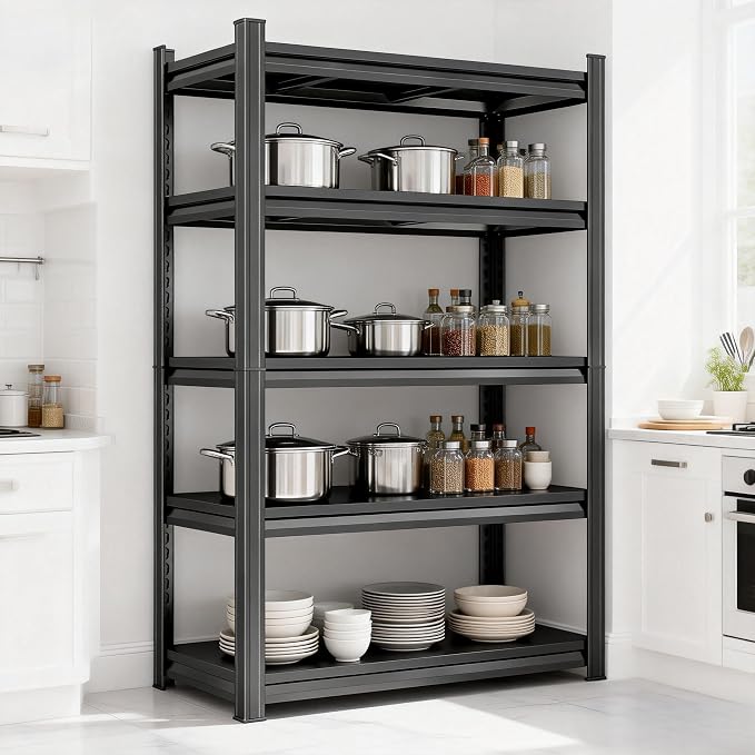 5-Tier Pot Rack Adjustable Kitchen Shelf Heat Resistant 35.5" W x16 D x 78" H by BezunyHeavyDutyShelving