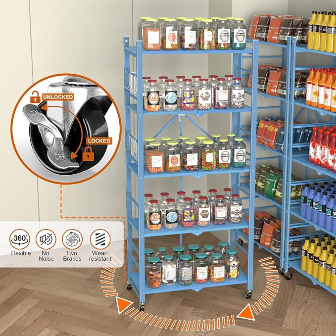 Himix Storage Shelves with 20 Hooks, 5-Tier Foldable Shelf - Image 5