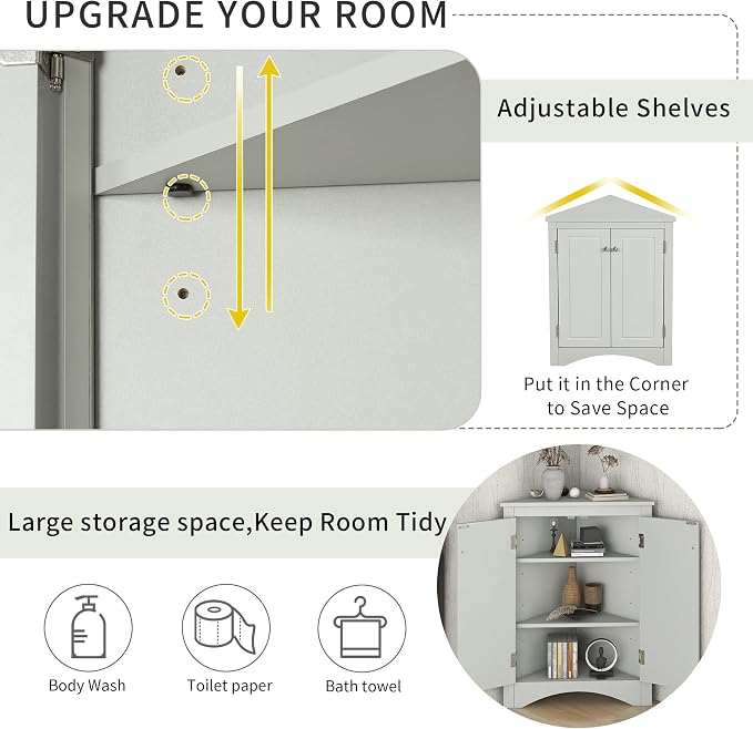 GDFStudio 31.5" H Triangle Corner Bathroom Storage Cabinet - Image 5