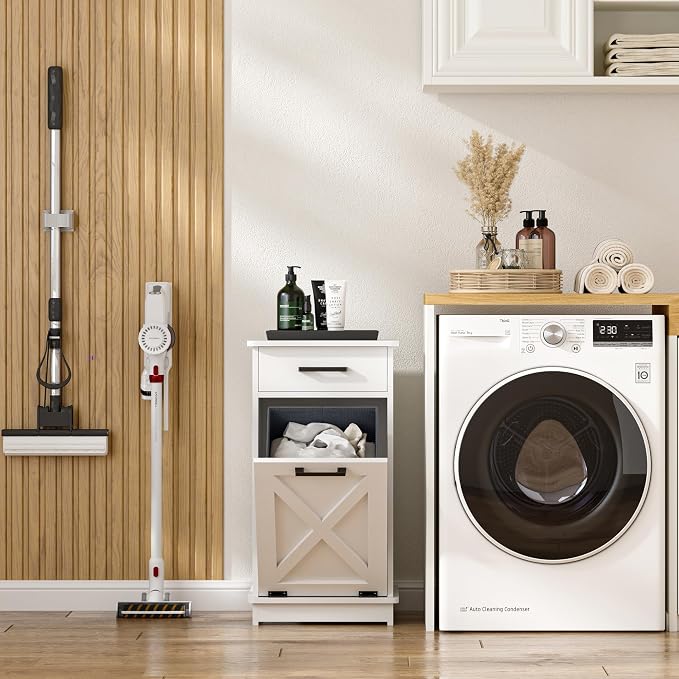 White Tilt Out Laundry Hamper Cabinet Hidden Laundry Hamper - Image 4