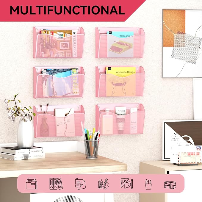 3 Single Pocket Wall File Holder, Mesh Hanging File Folder Paper Organizer - Image 6