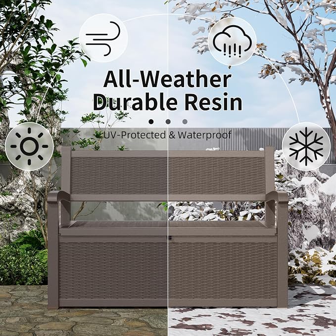 EasyUp 80 Gallon Outdoor Storage Bench Lockable Deck Box Outdoor Storage Box - Image 5
