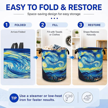 Starry Night Laundry Basket, Van Gogh Style Oxford Cloth Laundry Hamper - Image 5