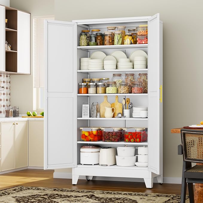 79" White Metal Storage Cabinet - Image 9