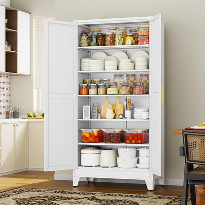 79" White Metal Storage Cabinet - Image 9