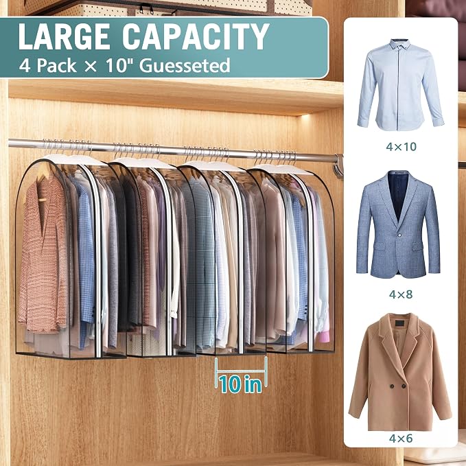 Liuoud Clear Garment Bag for Hanging Clothes 10” Gusseted, 32” Suit Bags for - Image 2