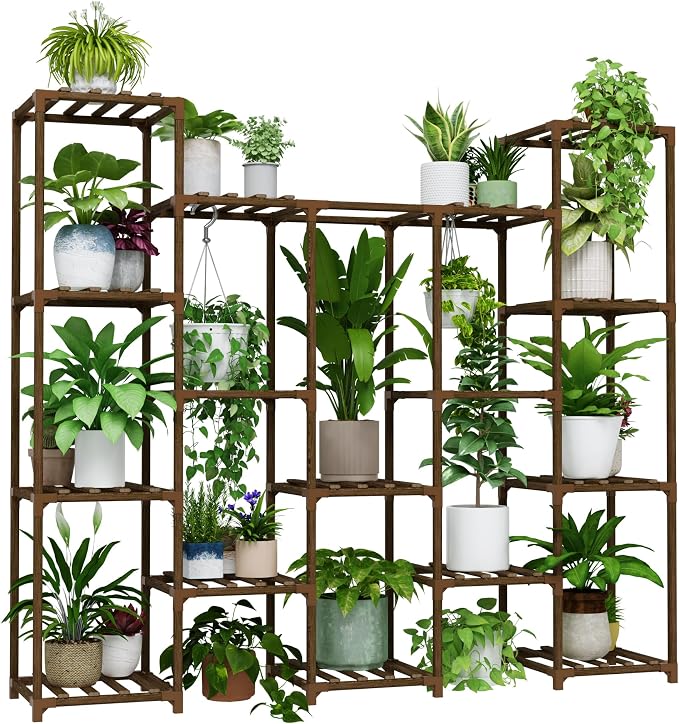 Bamworld Large Hanging Plant Stand Indoor Tall Plant Shelf Outdoor 14 Pots - Image 7
