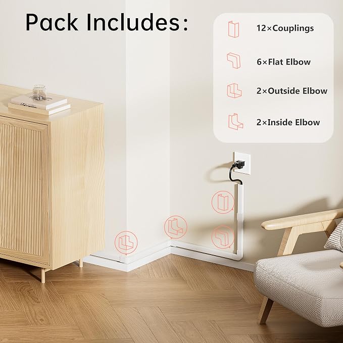 Yecaye PVC Wire Covers for Cords on Wall, One-Cord Cable Concealer Kit - Image 4