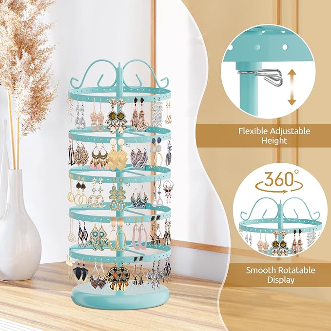 MODOWEY Rotating Earring Holder Organizer Display, 5 Tiers Metal Tree, - Image 4