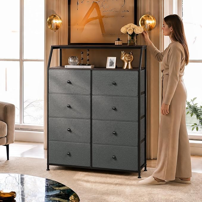 WLIVE Grey Boucle 8-Drawer Fabric Dresser Storage Tower Bedroom | Boucle fabric - Image 2