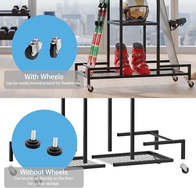 Standing Ski Storage Rack, Holds Snowboards & Skis, 3-Tier Organizer - Image 4