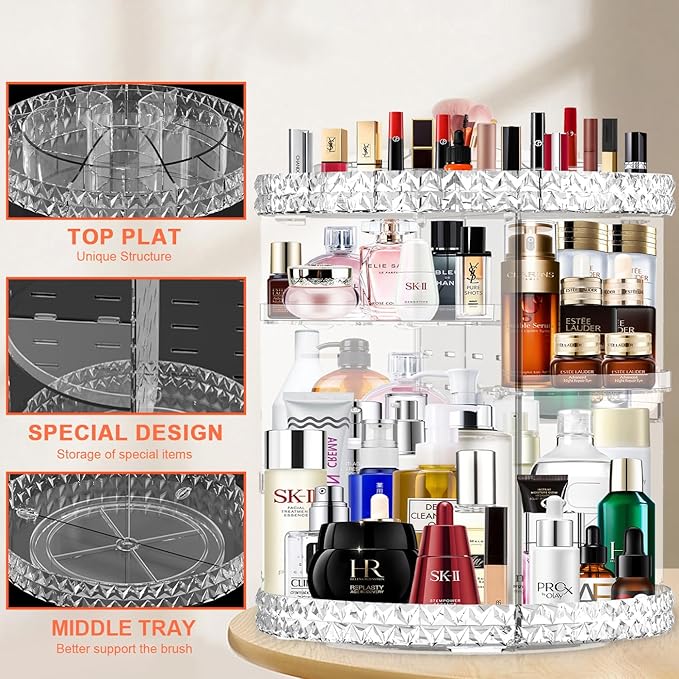 360 Rotating Makeup Organizer for Vanity + Makeup Brush Holder, Perfume - Image 6