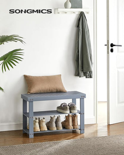 SONGMICS Shoe Rack Bench, 3-Tier Bamboo Shoe Storage Organizer, Entryway Bench - Image 2