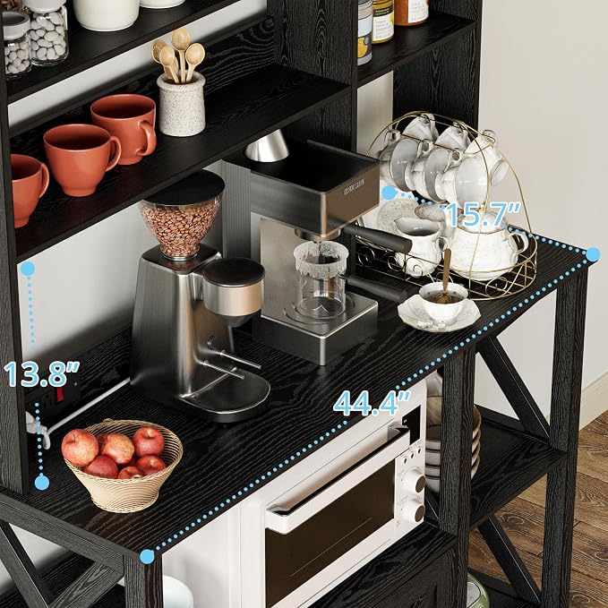 IRONCK Bakers Rack with Power Outlet, 45in Wide Coffee Bar Cabinet with Storage - Image 4