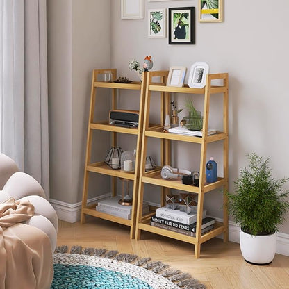 SMIBUY Bamboo Ladder Bookcase, Bathroom Storage Rack Organizer, 4 Tier and 5 - Image 4