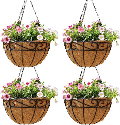 14 inch Metal Hanging Baskets For Plants Outdoor 4 Pack Round Metal Wire by JFFLYIT