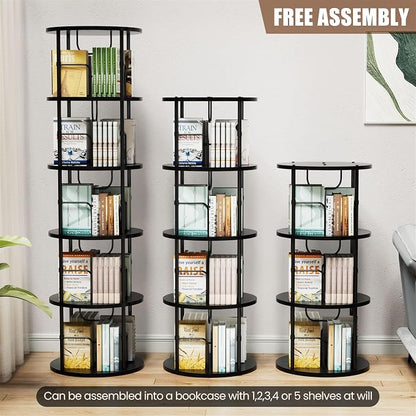 Flycity 4 Tier Rotating Bookshelf, 360° Corner Bookshelf Tower, Round Revolving - Image 5